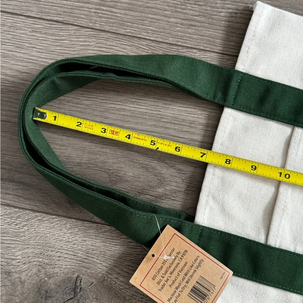 NWT Trader Joe’s Mini Canvas Tote Bag Brand New Dark Green w Red Logo - Picture 7 of 8